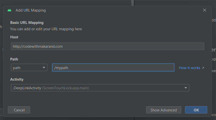 Add URL mapping Android studio